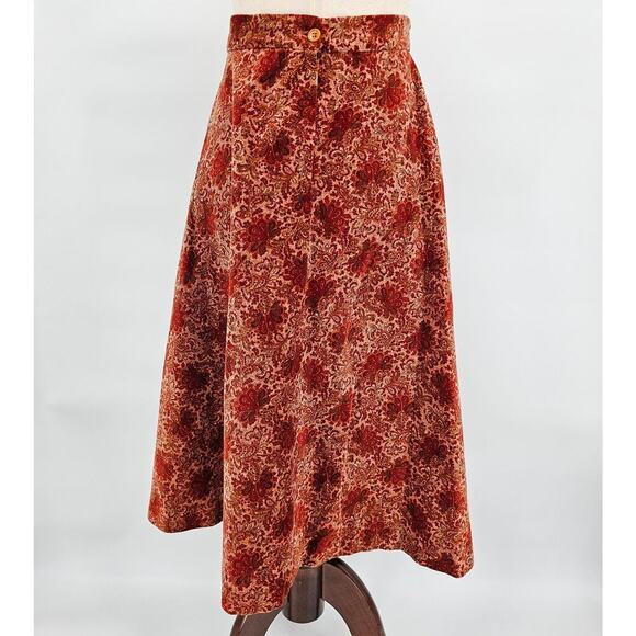 Vtg 70s Crazy Horse Women's 13/14 Maroon Western Floral Midi A-Line Skirt - Picture 3 of 6
